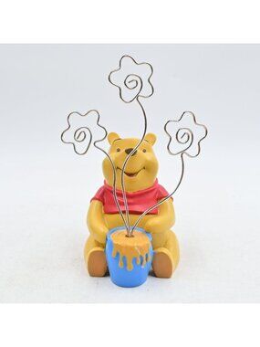 Disney Winnie The Pooh Photo Holder Vintage Figurine With Honey Pot Metal Flower